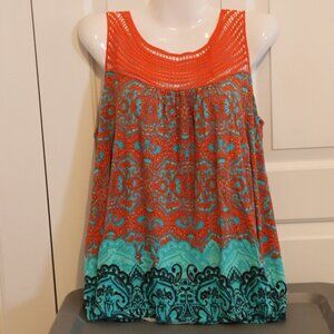 Madison Sleeveless Colorful Orange and Aqua Lightweight Summer Tank Size Large